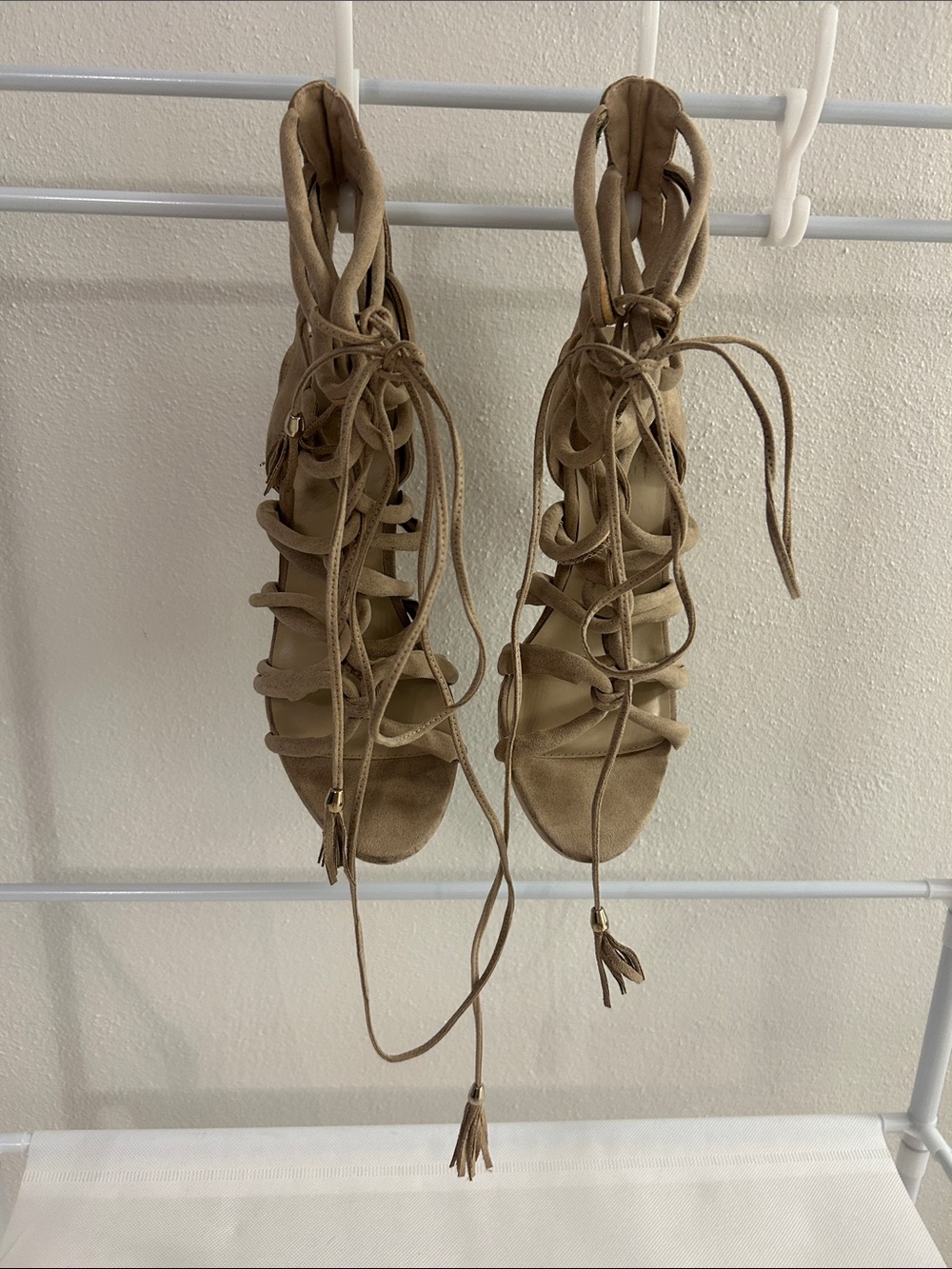 Wild Diva Lace-Up Gladiator Sandals - Beige